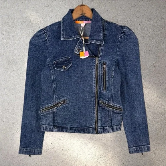 Briton Court Dark Wash Denim Moto Jacket NWT Sz S